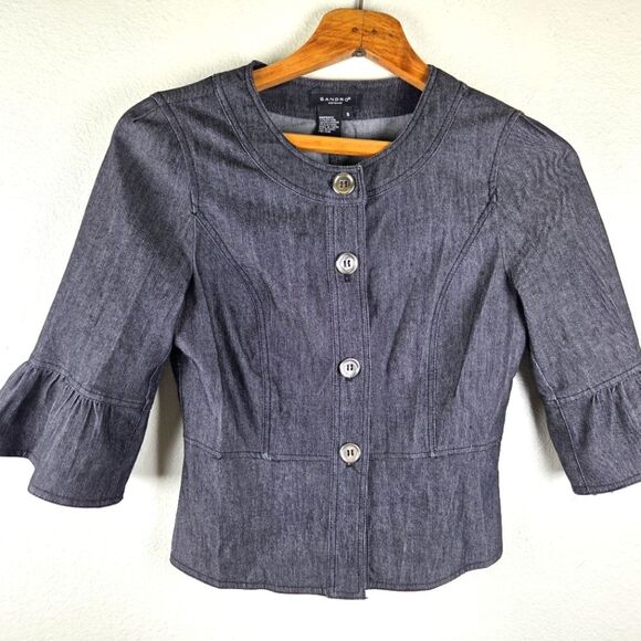 Sandro Sportswear Women's Denim Short Blazer Cotton Blend Blue Jacket Size Small - Picture 3 of 11